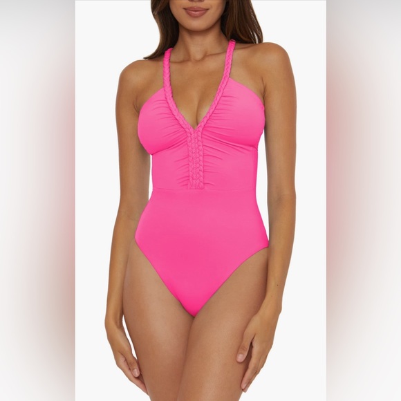 SOLUNA Braid Trim One-Piece Swimsuit, Large, Daiquiri, $148 - Picture 1 of 9